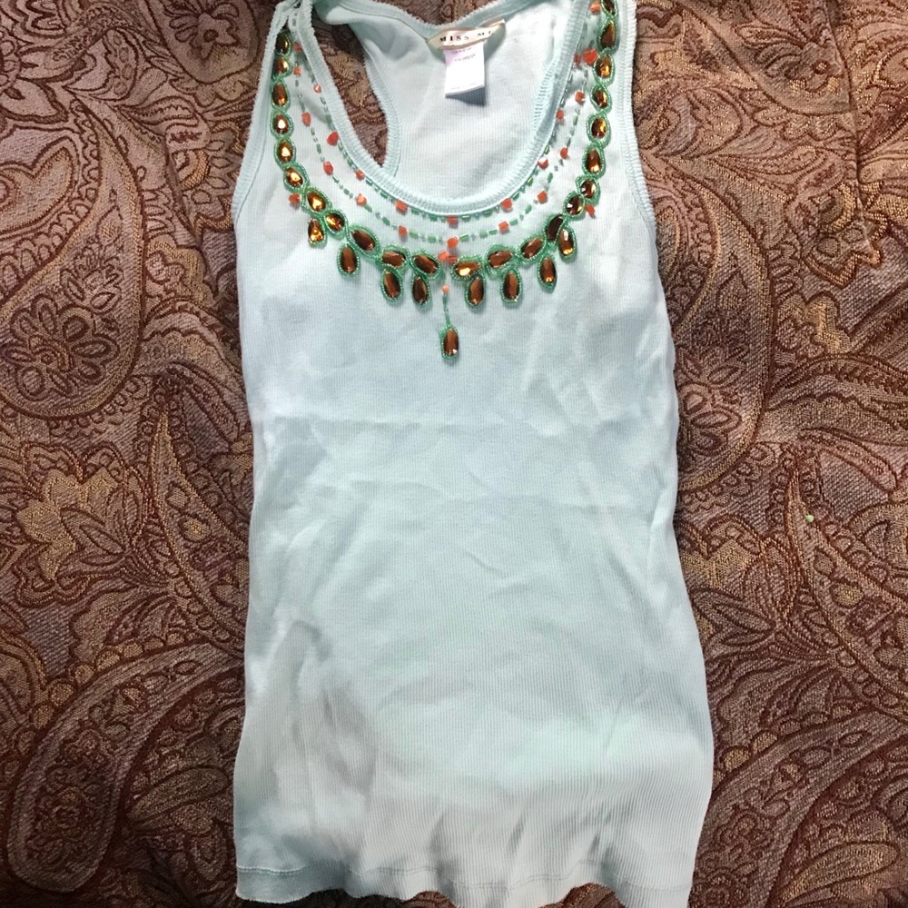 Miss Me sea-foam green embellished tank top